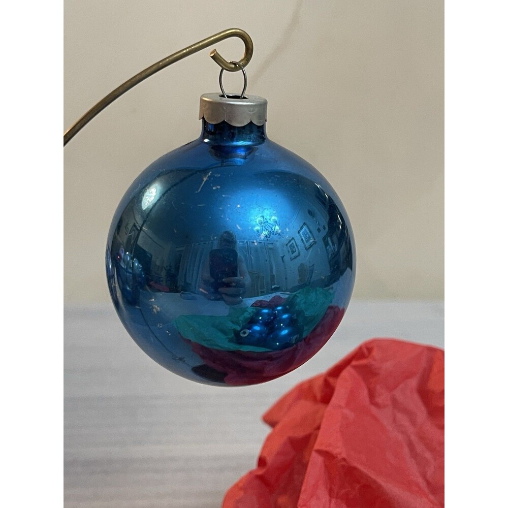VTG Mid-Century Mercury Glass Christmas Ornaments Blue 2.5" Lot of 6 USA Made - Picture 4 of 11